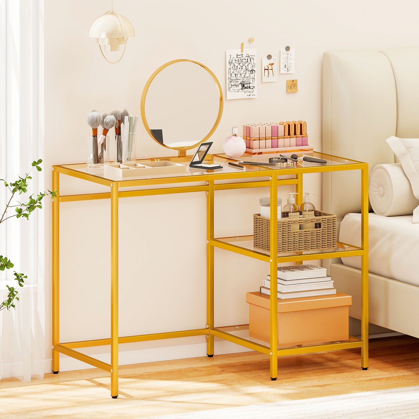 Modern Console Table, 2 Open Shelves, Metal Frame, Golden Console Tables at Gallery Canada