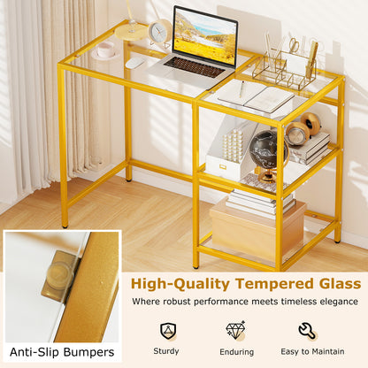 Modern Console Table, 2 Open Shelves, Metal Frame, Golden Console Tables at Gallery Canada
