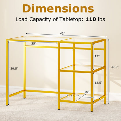 Modern Console Table, 2 Open Shelves, Metal Frame, Golden Console Tables at Gallery Canada