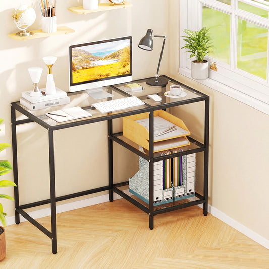 Modern Console Table, 2 Open Shelves, Metal Frame, Black Writing Desks Black at Gallery Canada