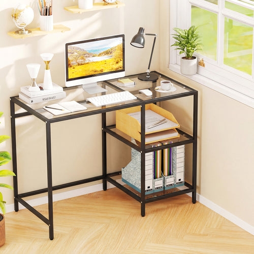 Modern Console Table, 2 Open Shelves, Metal Frame, Black