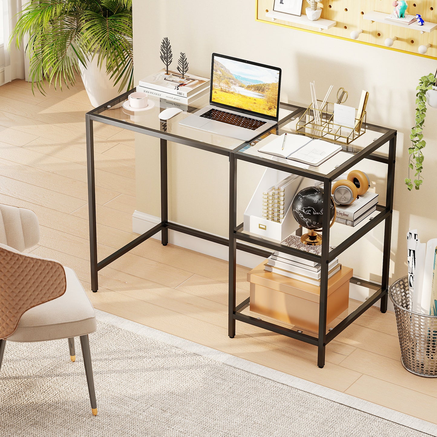Modern Console Table, 2 Open Shelves, Metal Frame, Black Writing Desks at Gallery Canada
