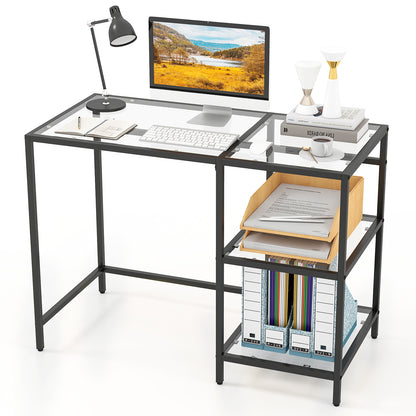 Modern Console Table, 2 Open Shelves, Metal Frame, Black Writing Desks at Gallery Canada