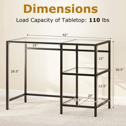 Modern Console Table, 2 Open Shelves, Metal Frame, Black Writing Desks at Gallery Canada