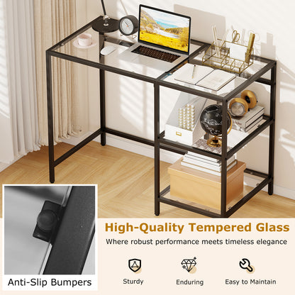 Modern Console Table, 2 Open Shelves, Metal Frame, Black Writing Desks at Gallery Canada