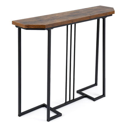 Modern Narrow Console Table, Metal Legs, Rustic Brown