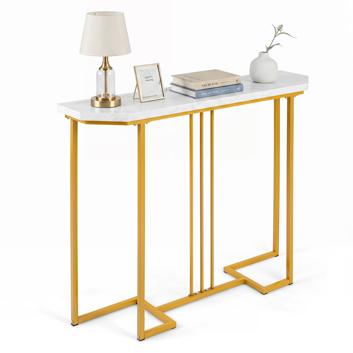 Table console moderne, table d'entrée étroite, blanc