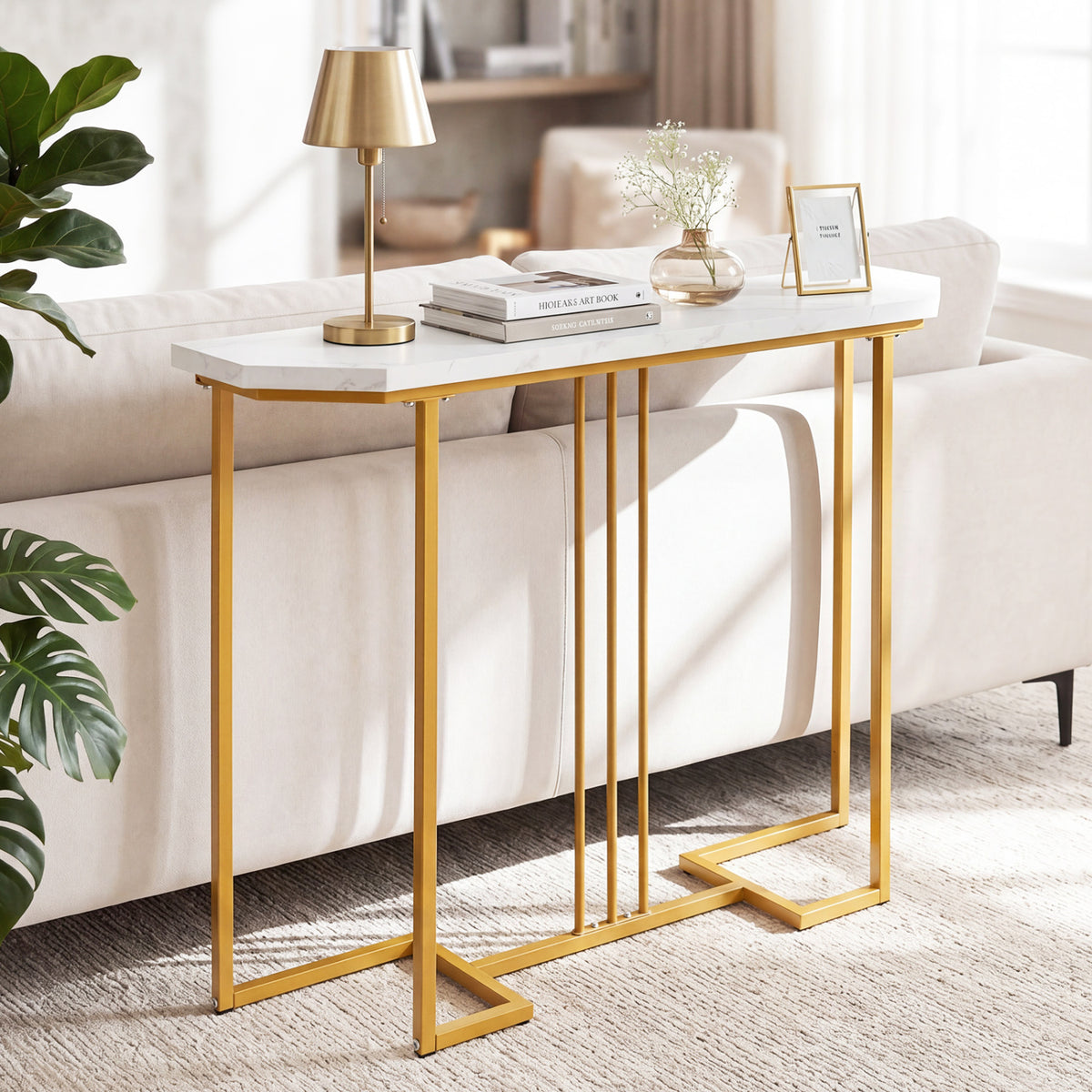 Table console moderne, table d'entrée étroite, blanc