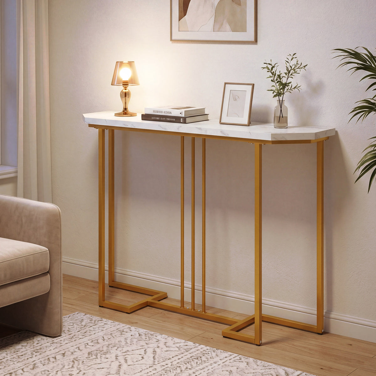 Table console moderne, table d'entrée étroite, blanc