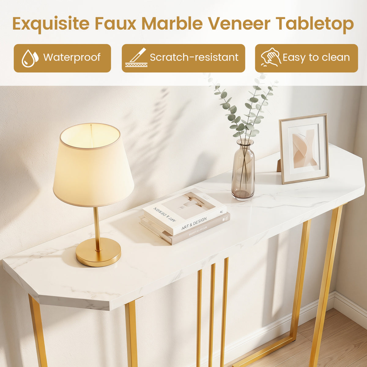 Table console moderne, table d'entrée étroite, blanc