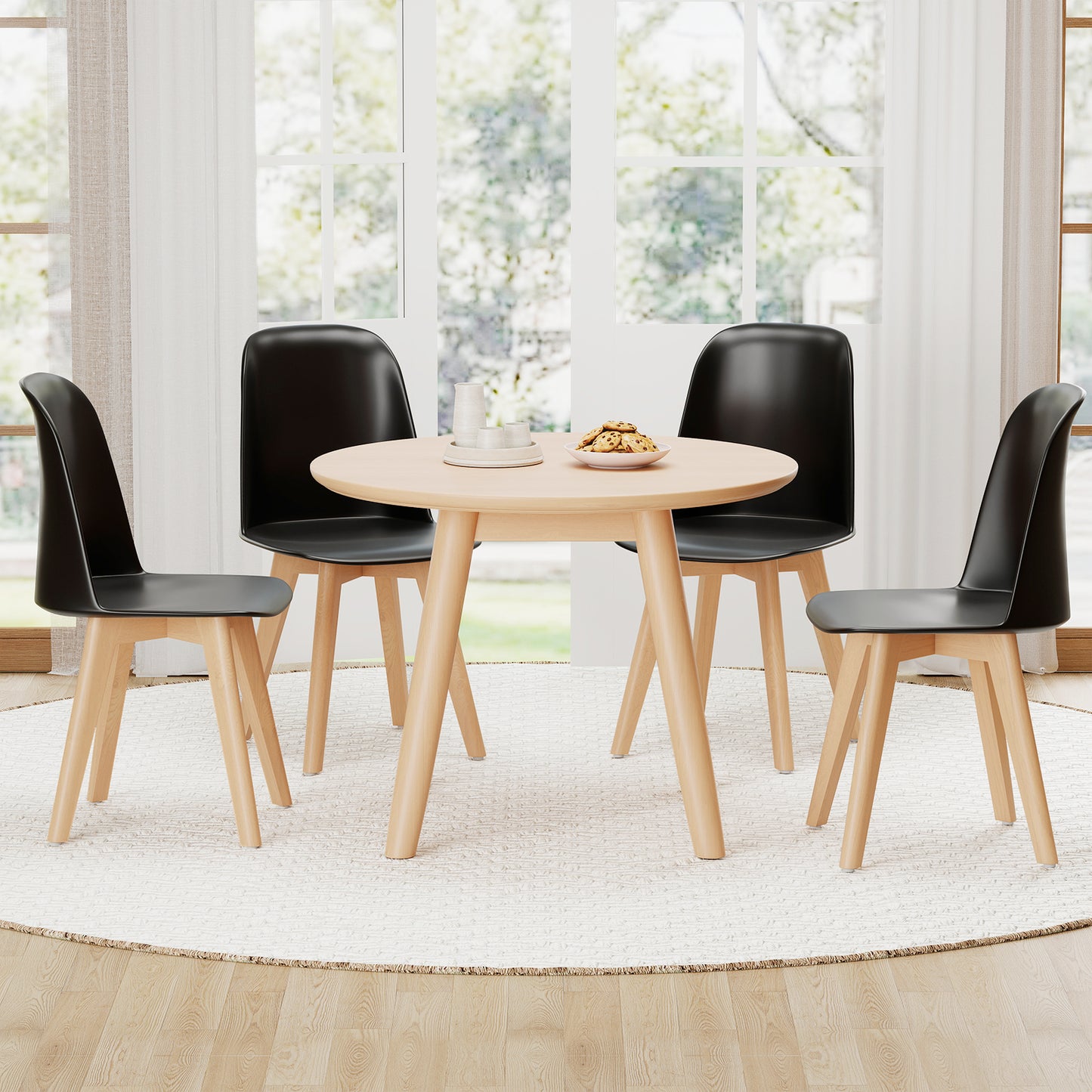 Modern Dining Chair Set of 2 with Solid Beech Wood Legs and Tilt Backrest, Black Dining Chairs at Gallery Canada