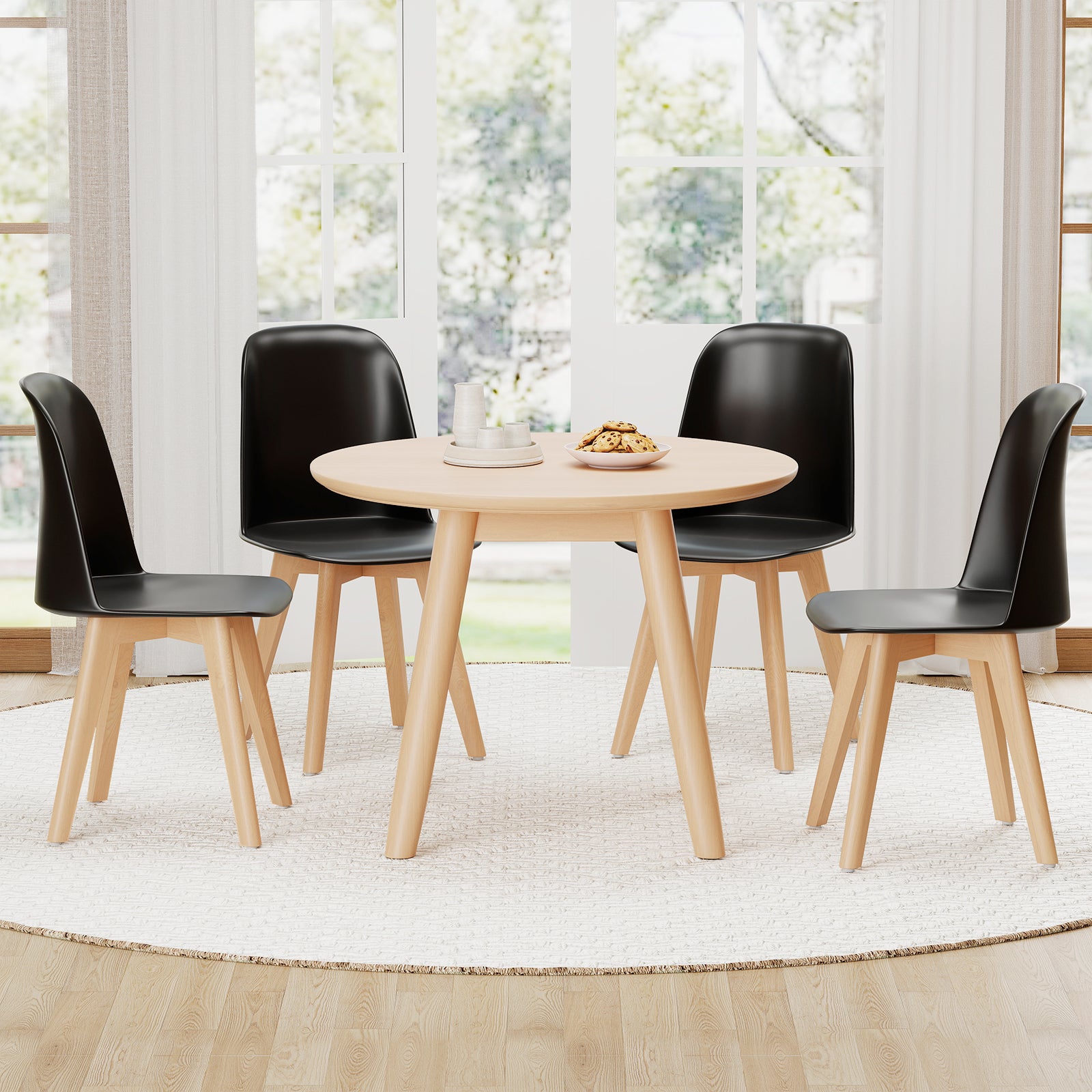 Modern Dining Chair Set of 2 with Solid Beech Wood Legs and Tilt Backrest, Black Dining Chairs at Gallery Canada