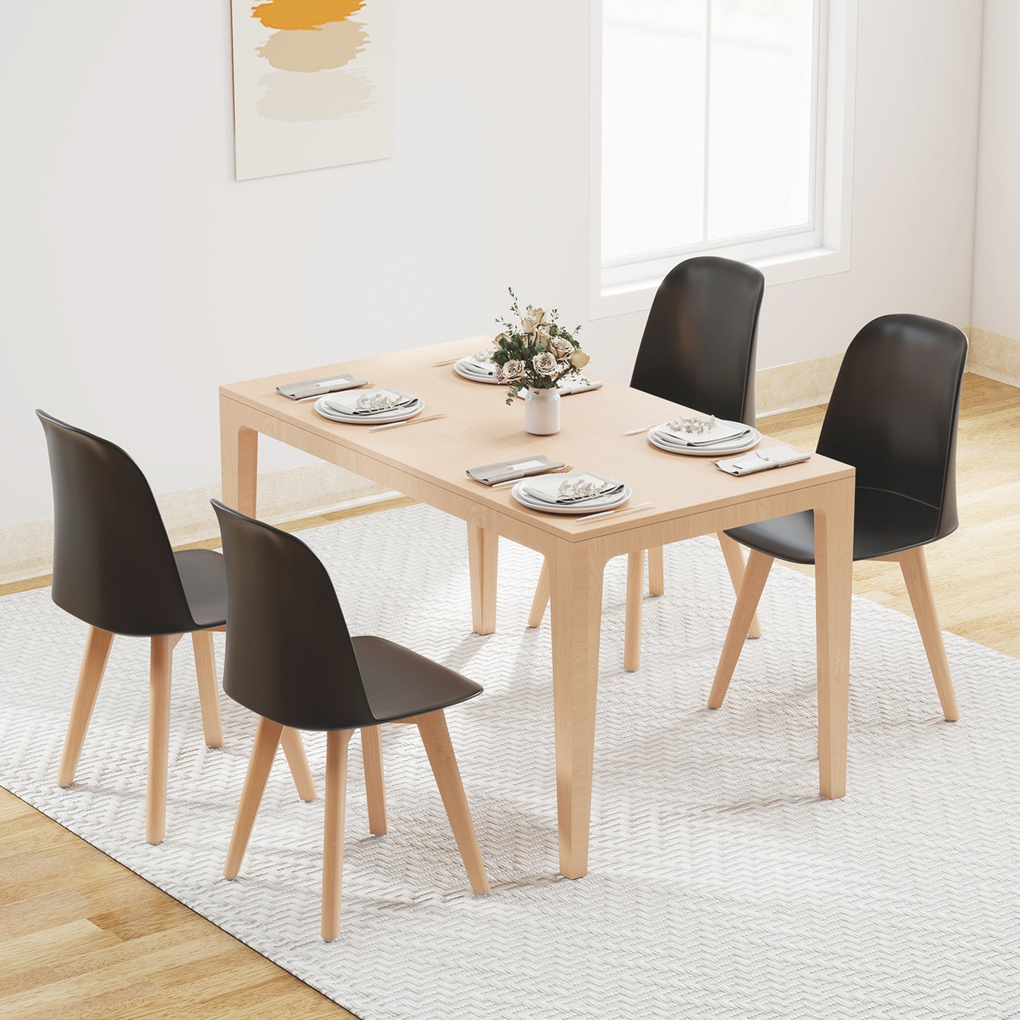 Modern Dining Chair Set of 2 with Solid Beech Wood Legs and Tilt Backrest, Black Dining Chairs at Gallery Canada