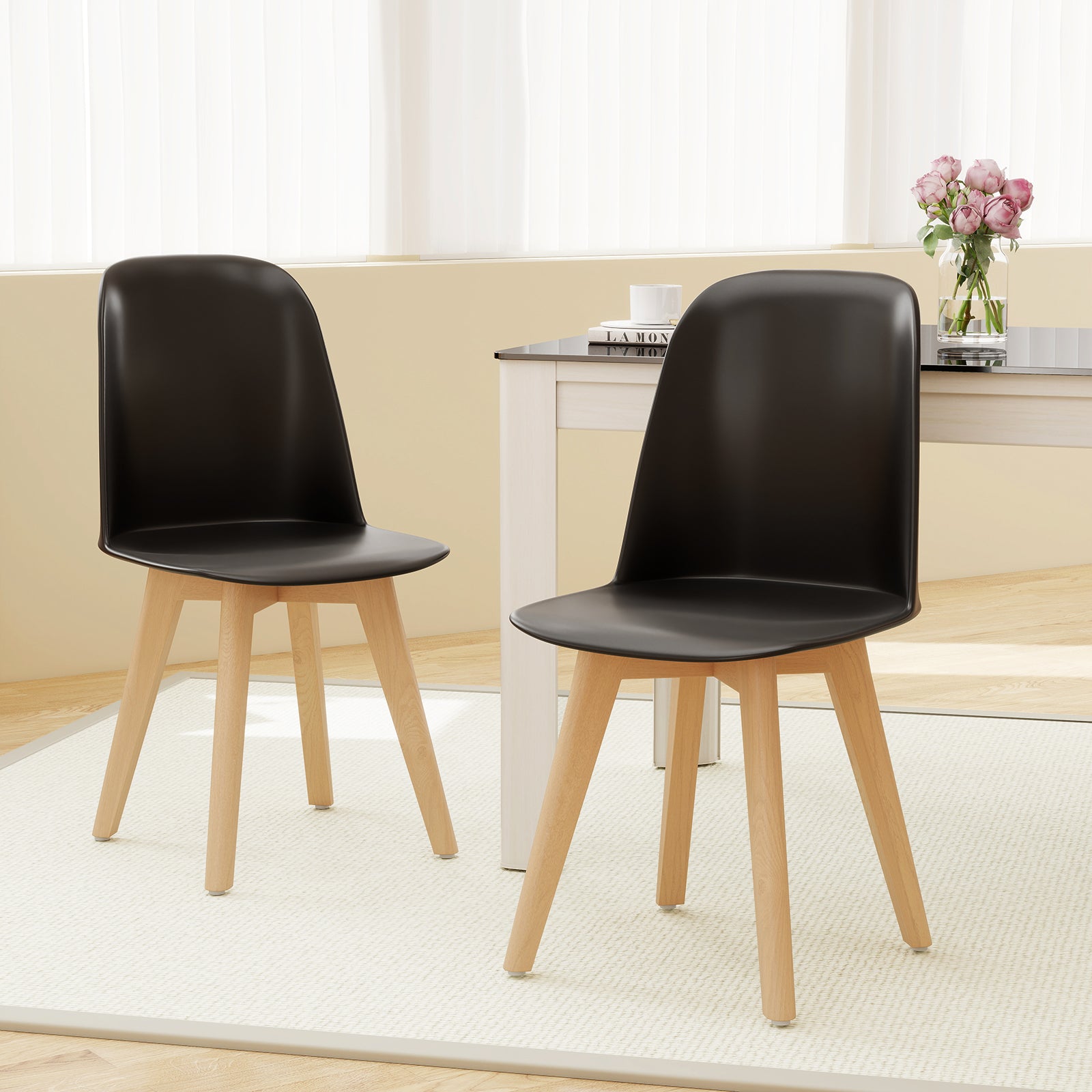 Modern Dining Chair Set of 2 with Solid Beech Wood Legs and Tilt Backrest, Black Dining Chairs at Gallery Canada
