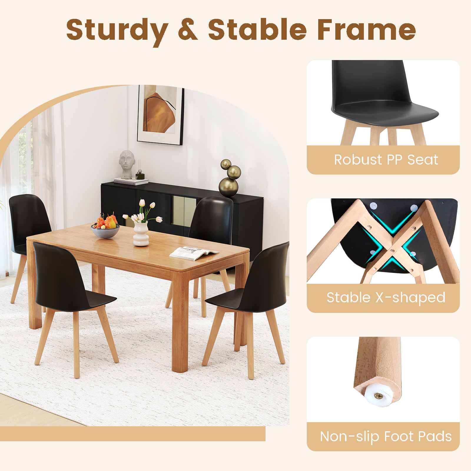 Modern Dining Chair Set of 2 with Solid Beech Wood Legs and Tilt Backrest, Black Dining Chairs at Gallery Canada