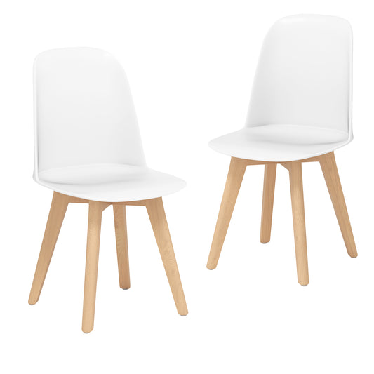 Modern Dining Chair Set Of 2, Solid Beech Wood Legs, White