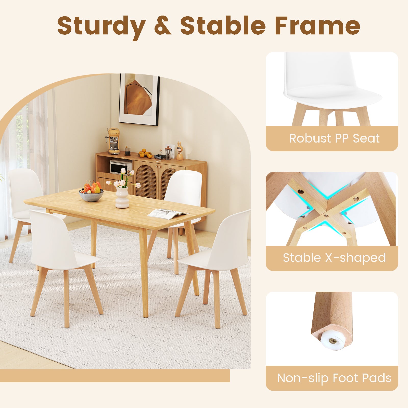 Modern Dining Chair Set of 2 with Solid Beech Wood Legs and Tilt Backrest, White Dining Chairs at Gallery Canada