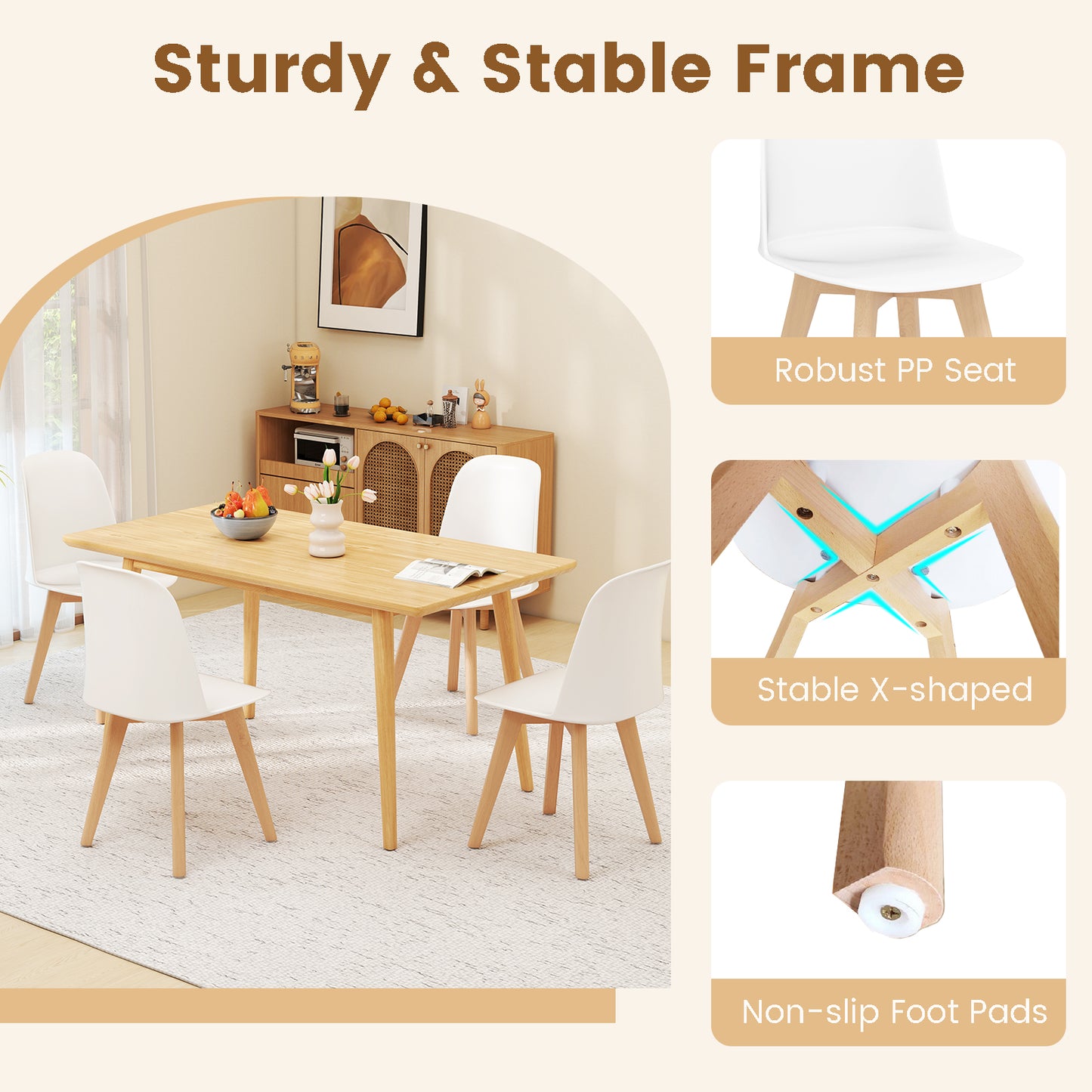 Modern Dining Chair Set of 2 with Solid Beech Wood Legs and Tilt Backrest, White Dining Chairs at Gallery Canada