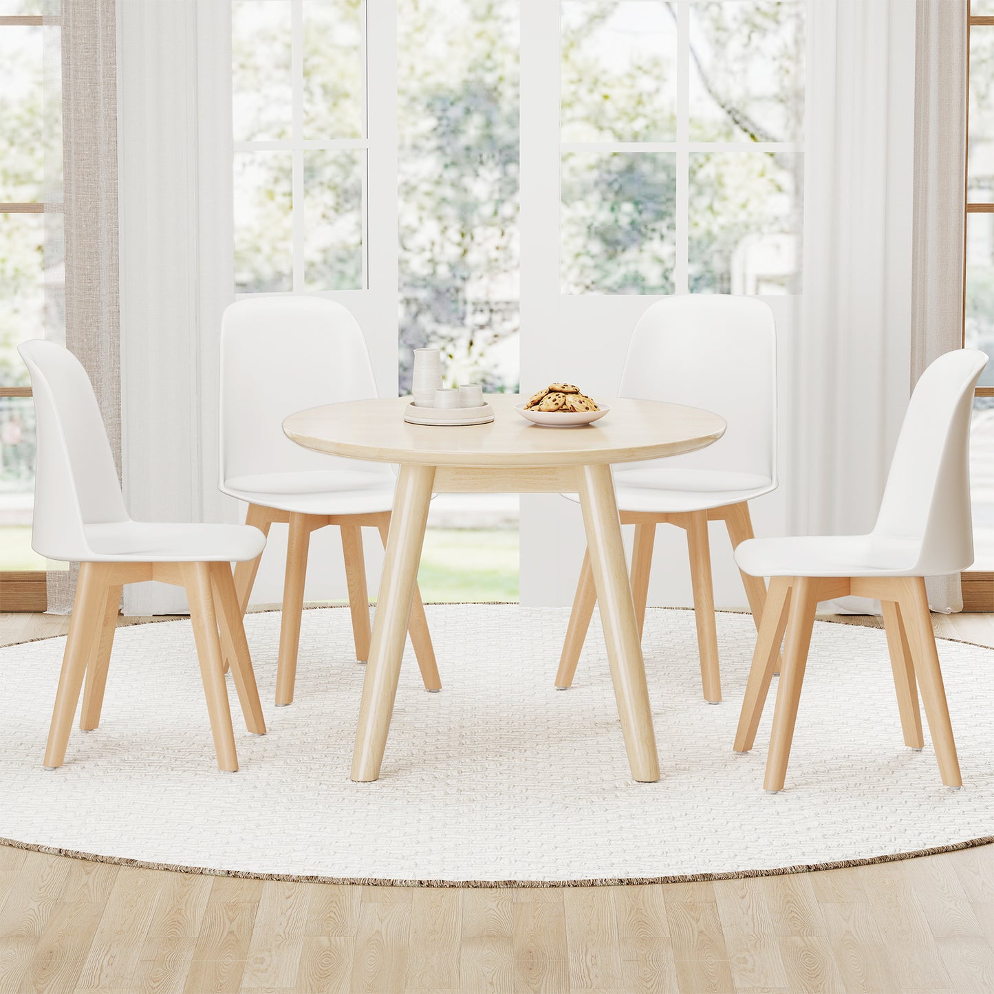Modern Dining Chair Set of 2 with Solid Beech Wood Legs and Tilt Backrest, White Dining Chairs at Gallery Canada