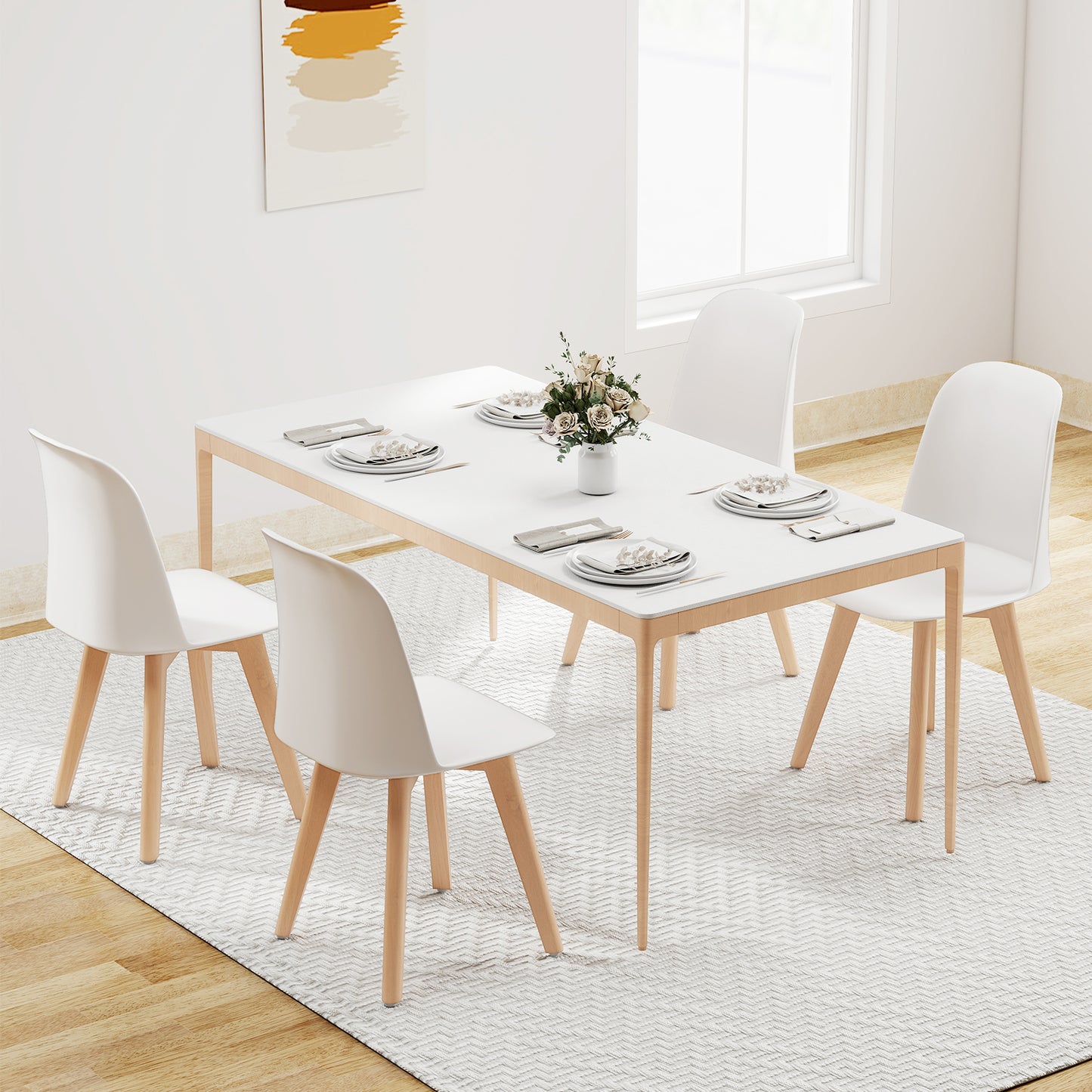 Modern Dining Chair Set of 2 with Solid Beech Wood Legs and Tilt Backrest, White Dining Chairs at Gallery Canada