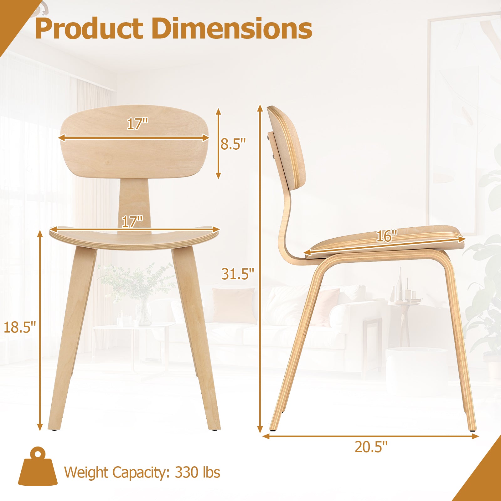 Modern Dining Chair Set of 2, Wide Seat, Natural Dining Chairs at Gallery Canada