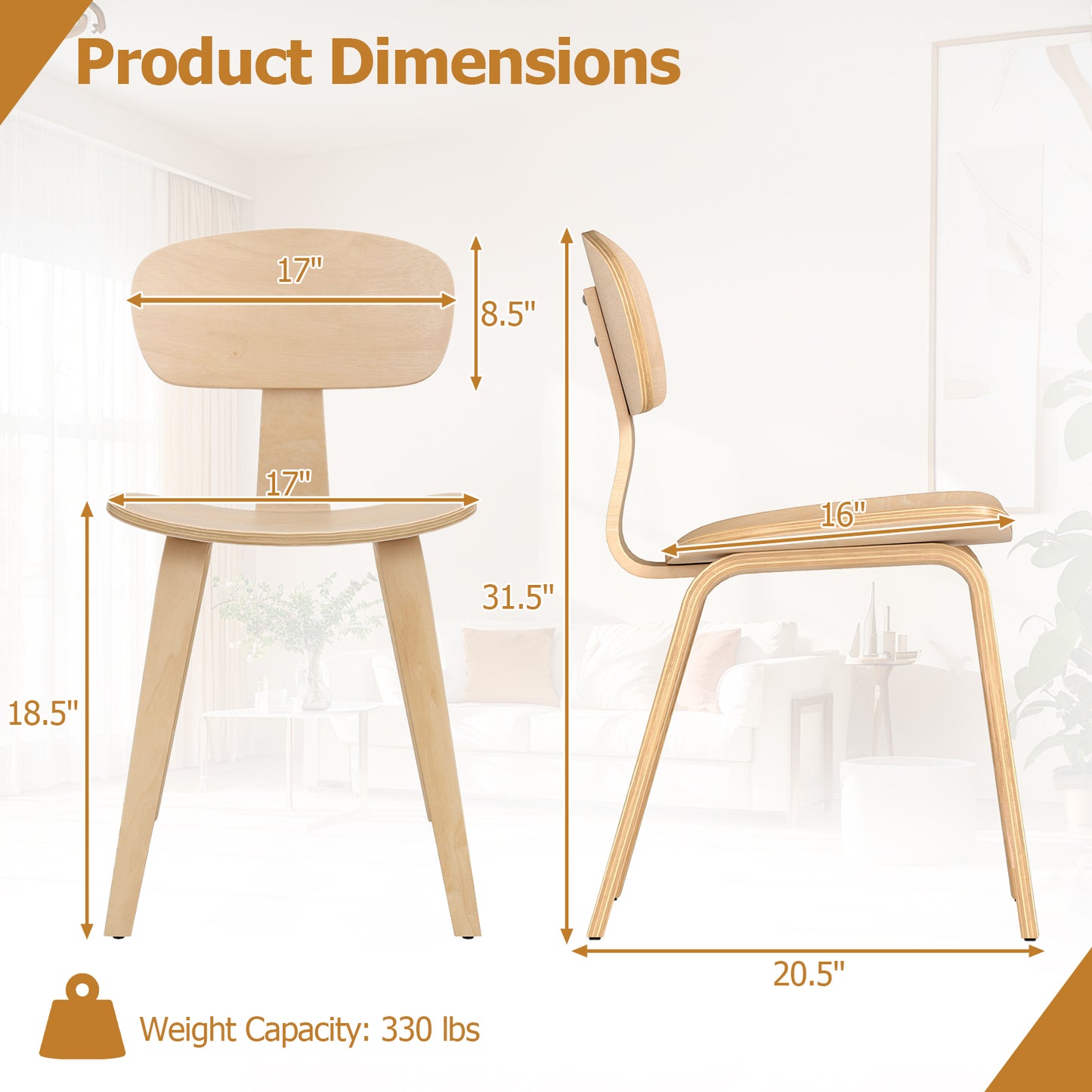 Modern Dining Chair Set of 2, Wide Seat, Natural Dining Chairs at Gallery Canada