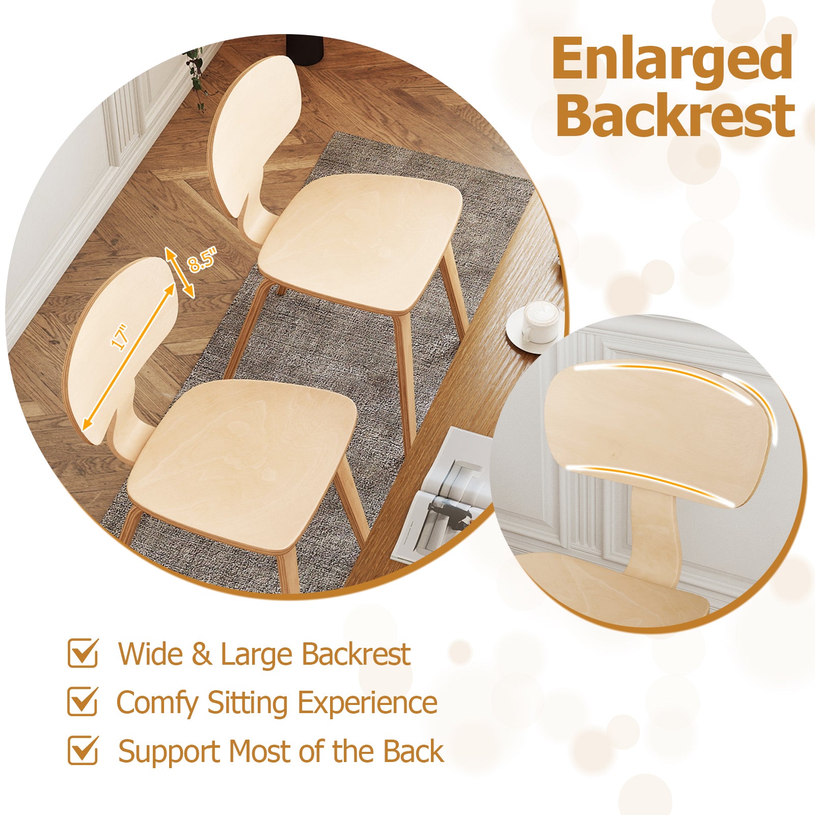 Modern Dining Chair Set of 2, Wide Seat, Natural Dining Chairs at Gallery Canada