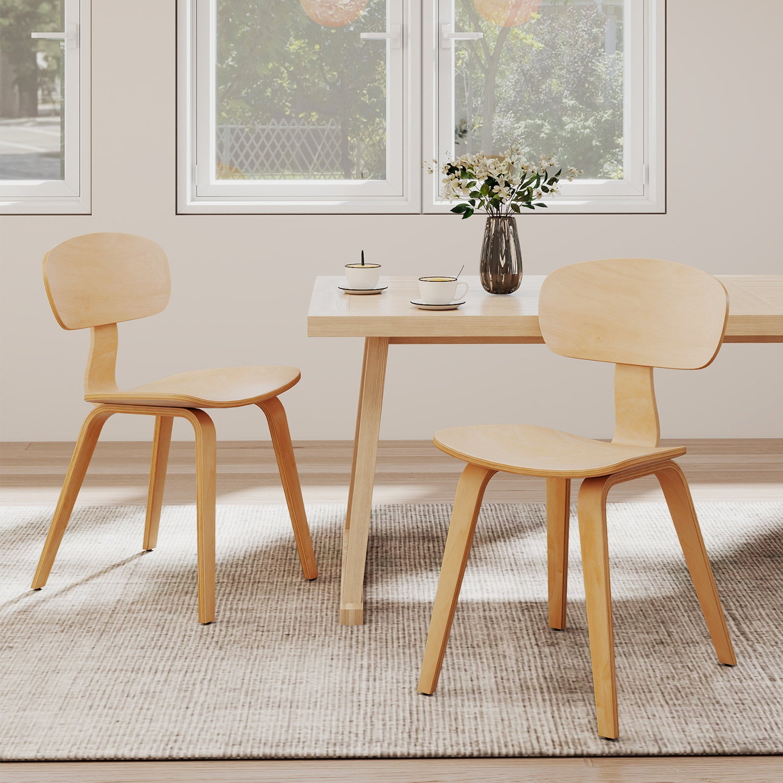Modern Dining Chair Set of 4 with Wide Seat, Natural Dining Chairs at Gallery Canada