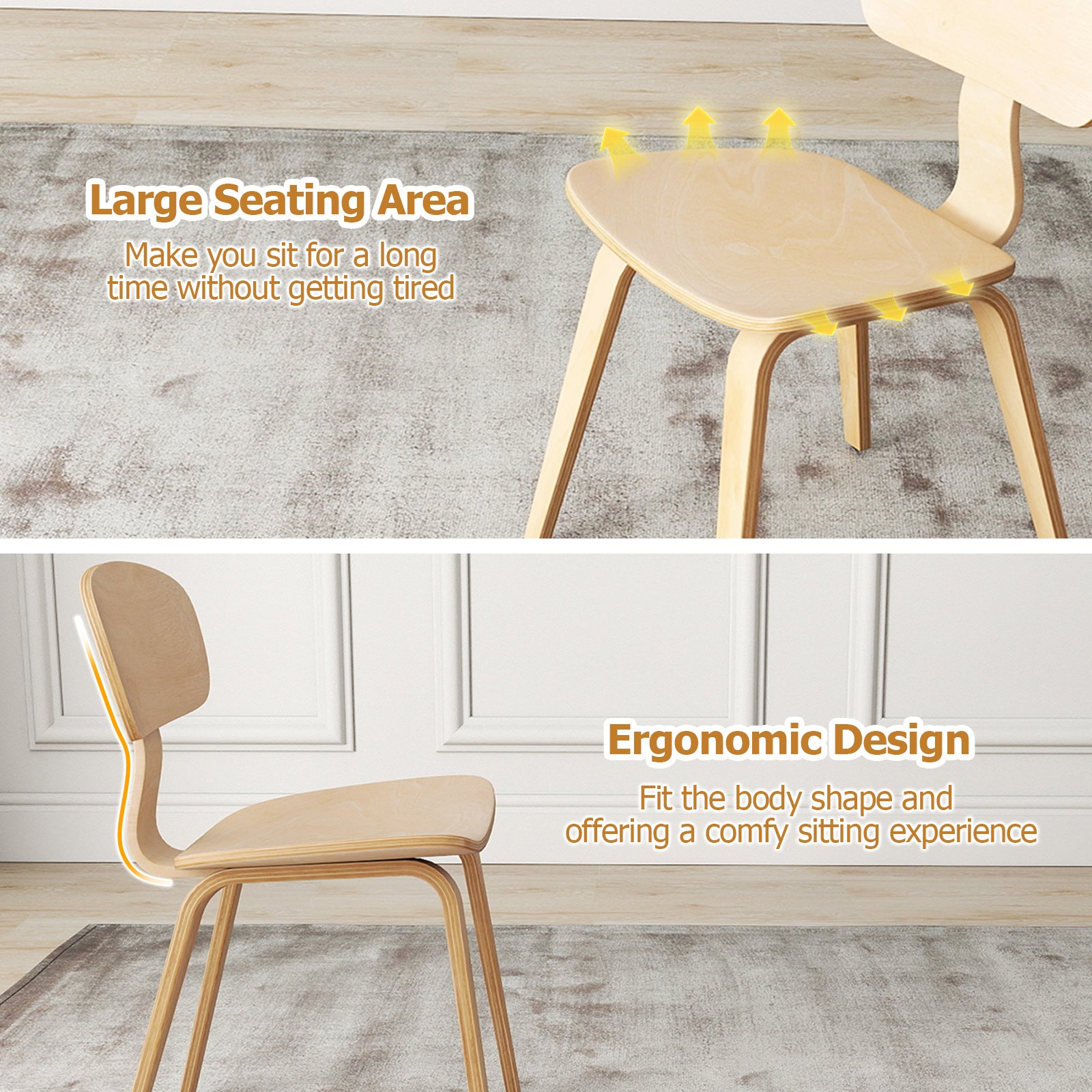 Modern Dining Chair Set of 4 with Wide Seat, Natural Dining Chairs at Gallery Canada