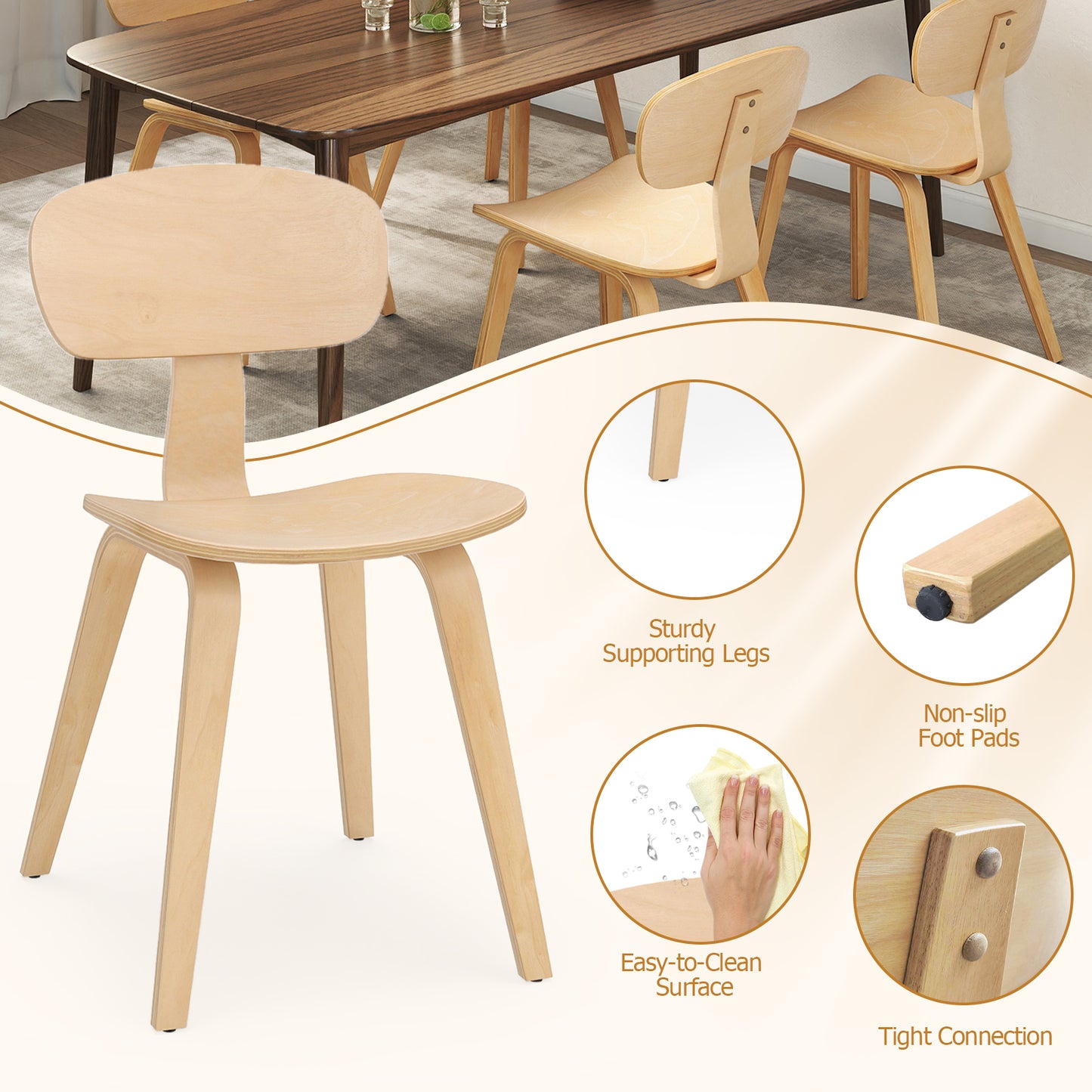 Modern Dining Chair Set of 4 with Wide Seat, Natural Dining Chairs at Gallery Canada