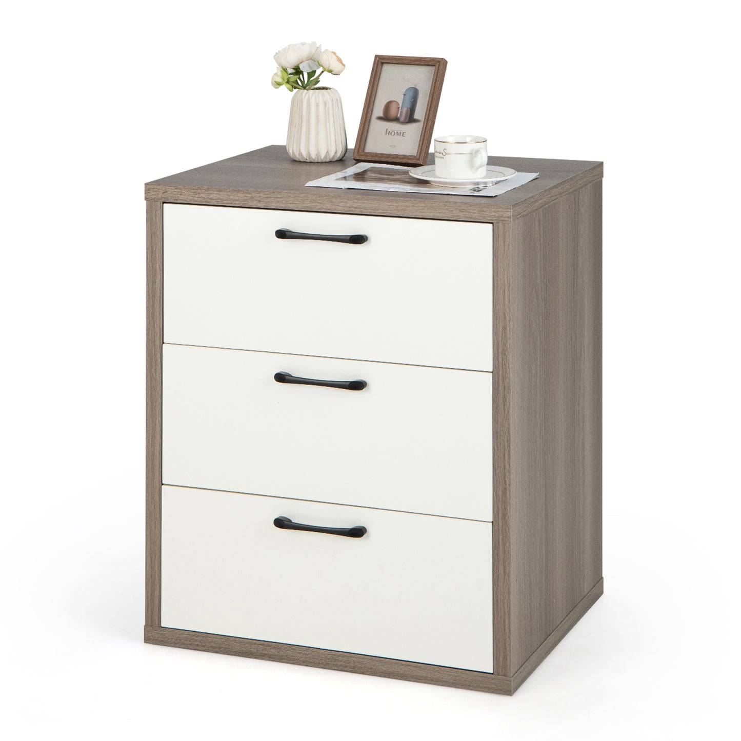 Modern Dresser Nightstand, 3 Slide-Out Drawers, White, Gray Dressers & Chests at Gallery Canada