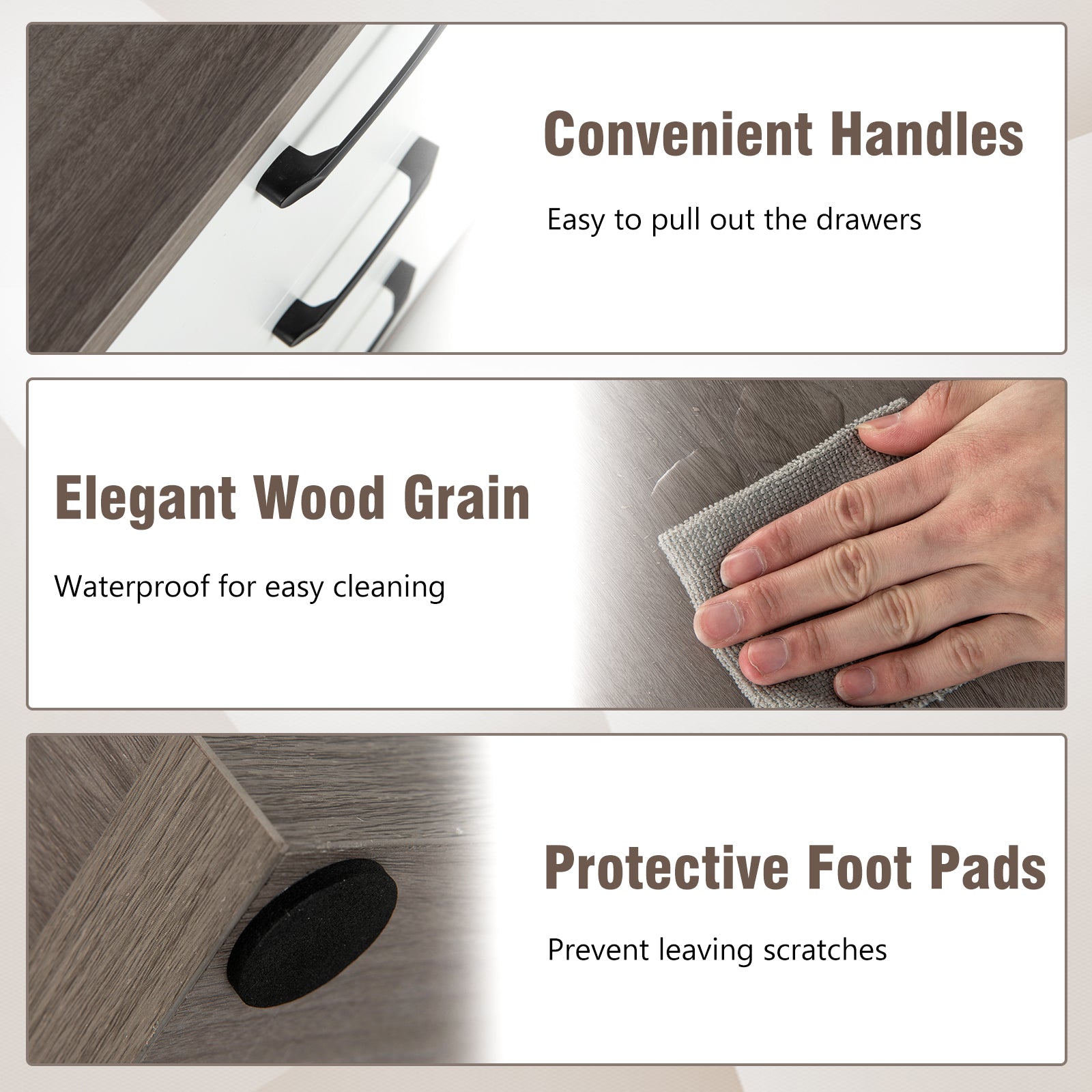 Modern Dresser Nightstand with 3 Slide-Out Drawers, Gray & White Dressers & Chests at Gallery Canada