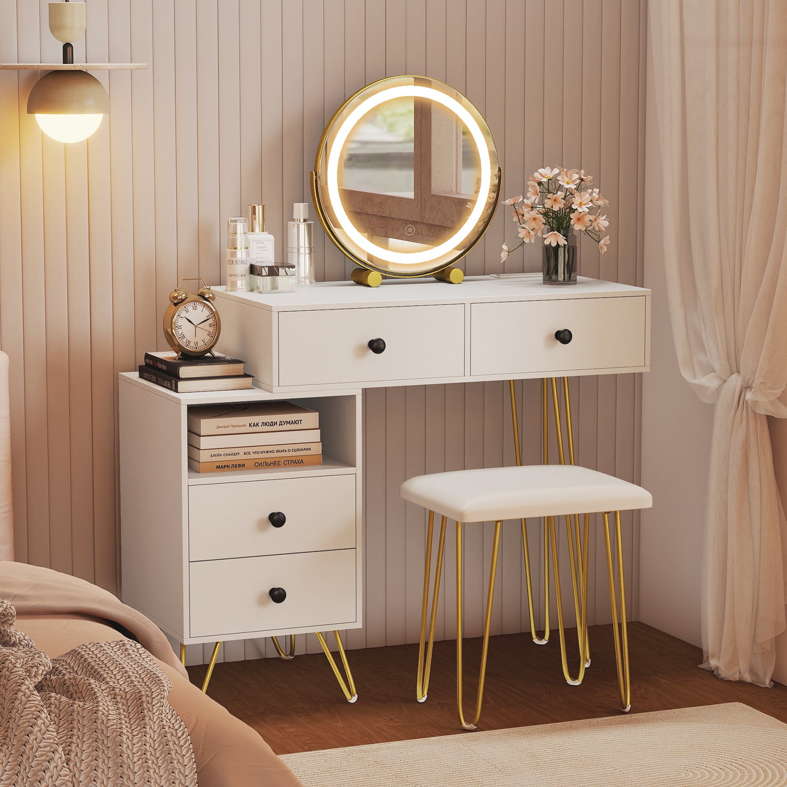 Modern Dressing Table with Storage Cabinet-Off white, Off White Makeup Vanities at Gallery Canada