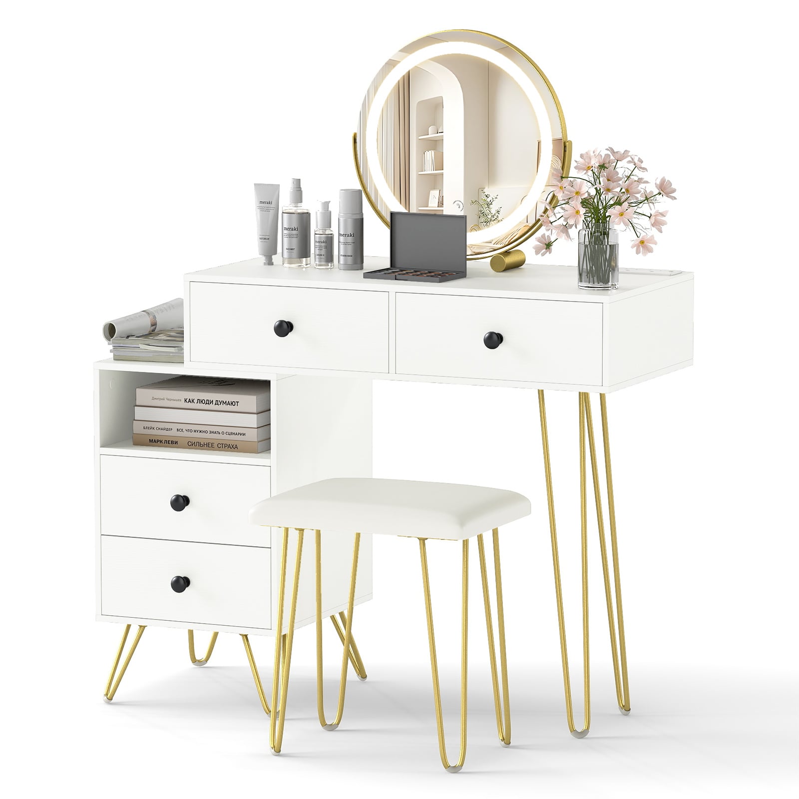 Modern Dressing Table with Storage Cabinet-Off white, Off White Makeup Vanities Off White at Gallery Canada