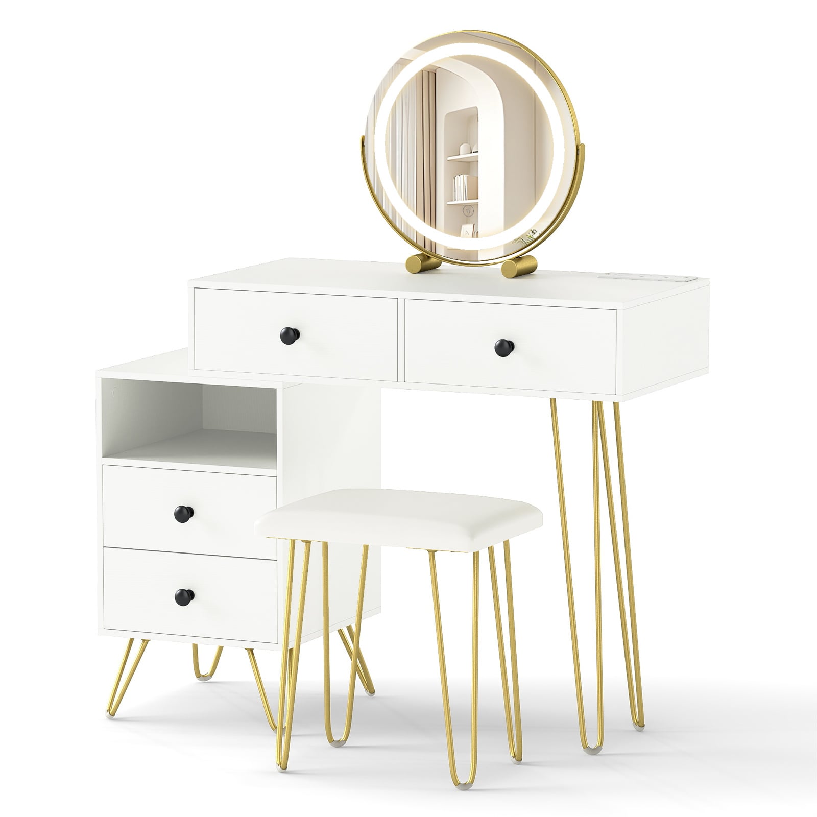 Modern Dressing Table with Storage Cabinet-Off white, Off White Makeup Vanities at Gallery Canada
