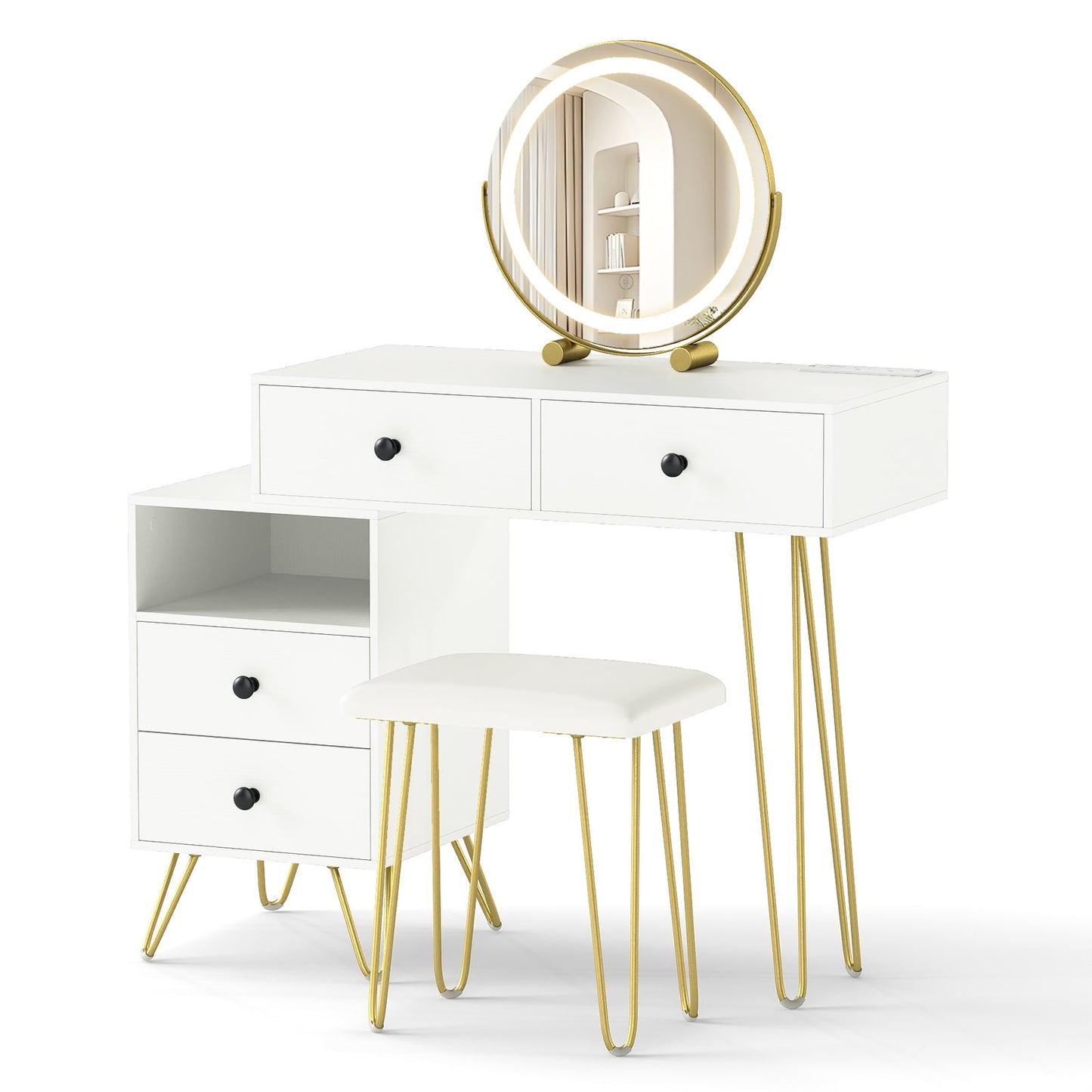 Modern Dressing Table with Storage Cabinet-Off white, Off White Makeup Vanities at Gallery Canada