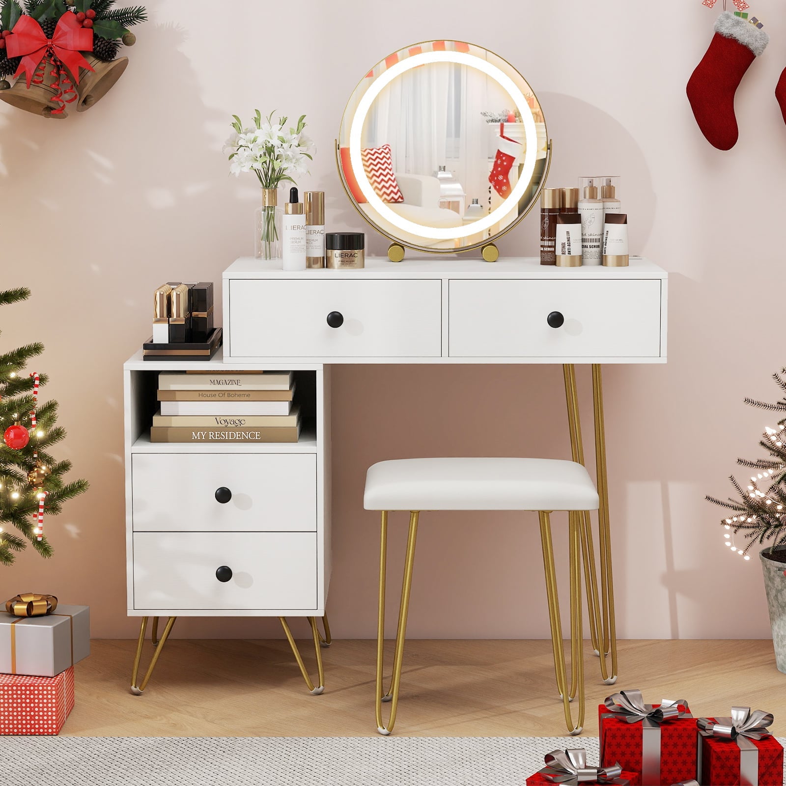 Modern Dressing Table with Storage Cabinet-Off white, Off White Makeup Vanities at Gallery Canada