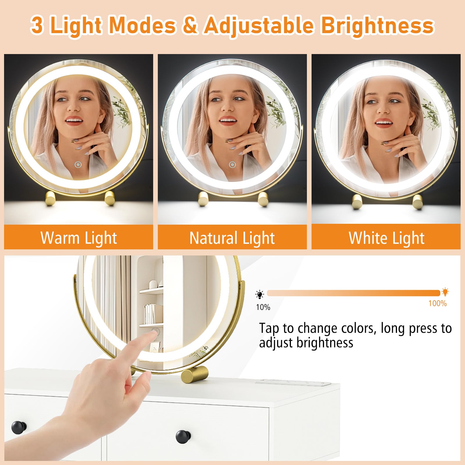 Modern Dressing Table with Storage Cabinet-Off white, Off White Makeup Vanities at Gallery Canada