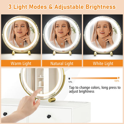 Modern Dressing Table with Storage Cabinet-Off white, Off White Makeup Vanities at Gallery Canada