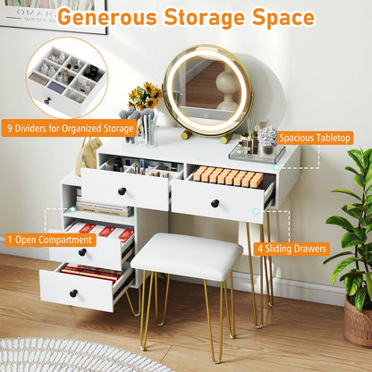 Modern Dressing Table with Storage Cabinet-Off white, Off White Makeup Vanities at Gallery Canada