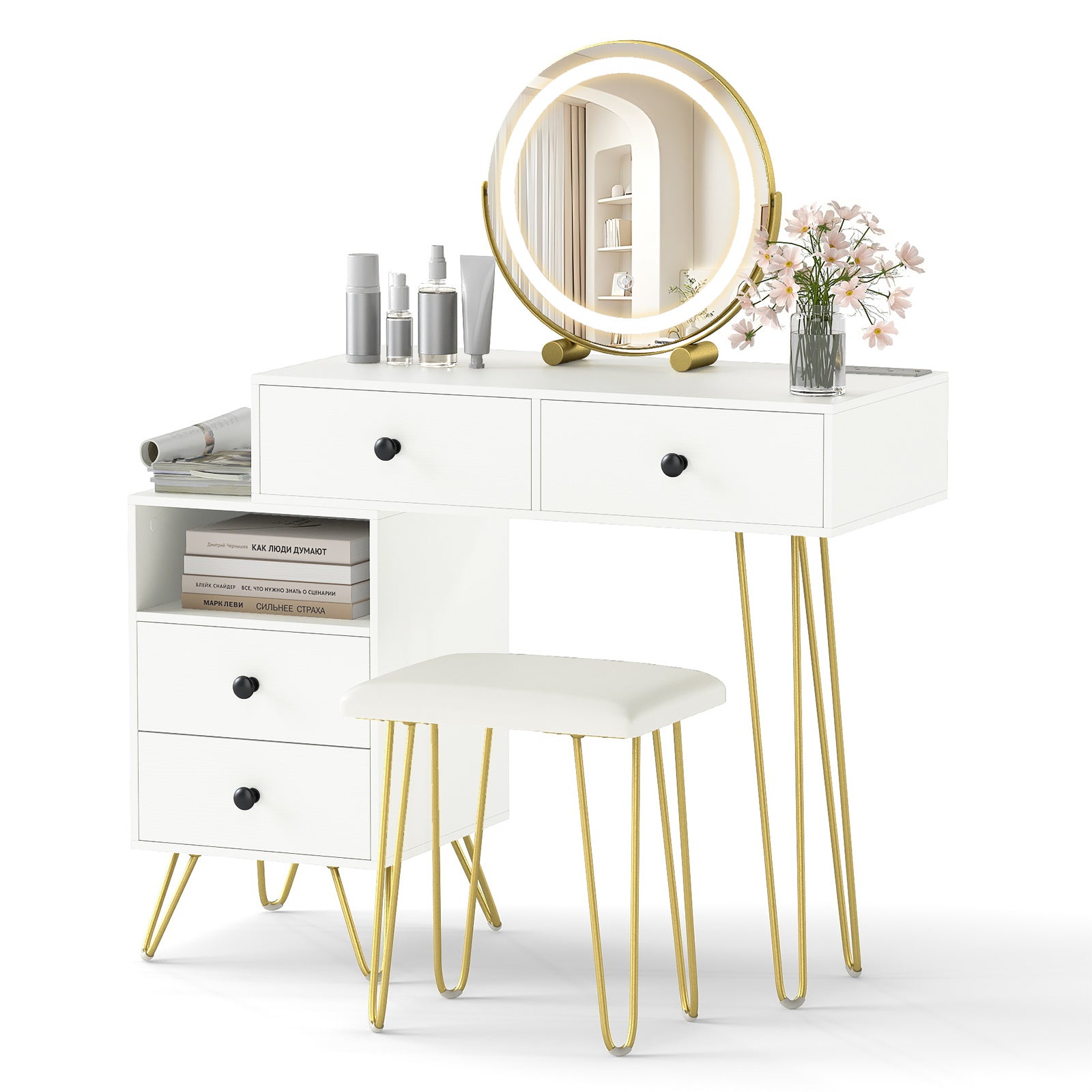 Modern Dressing Table with Storage Cabinet-Off white, Off White Makeup Vanities at Gallery Canada