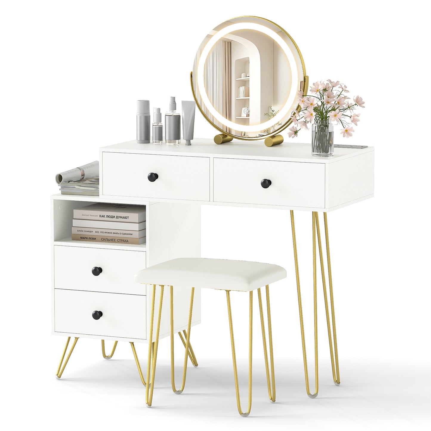 Modern Dressing Table with Storage Cabinet-Off white, Off White Makeup Vanities at Gallery Canada