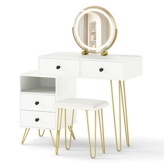 Modern Dressing Table with Storage Cabinet-Off white, Off White Makeup Vanities Off White at Gallery Canada