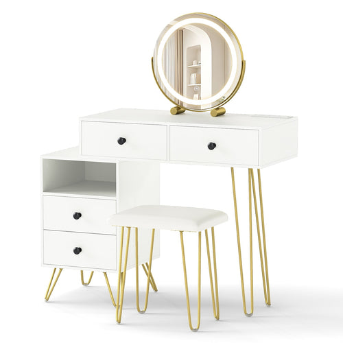 Modern Dressing Table with Storage Cabinet-Off white, Off White