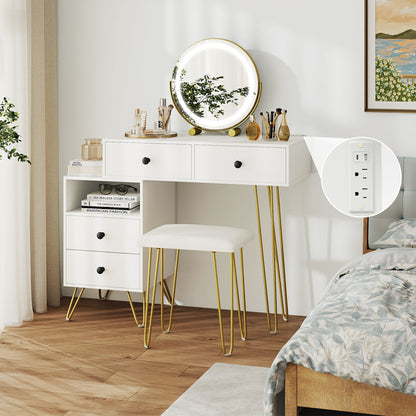 Modern Dressing Table with Storage Cabinet-Off white, Off White Makeup Vanities at Gallery Canada