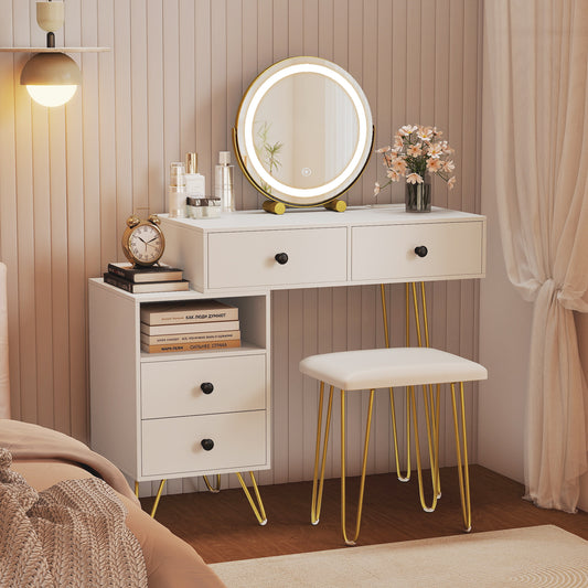 Modern Dressing Table with Storage Cabinet-Off white, Off White Makeup Vanities Off White at Gallery Canada