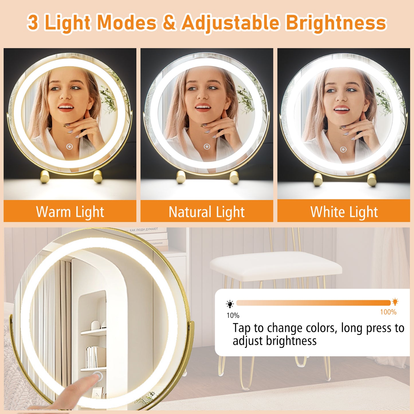 Modern Dressing Table with Storage Cabinet-Off white, Off White Makeup Vanities at Gallery Canada