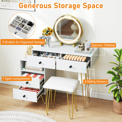 Modern Dressing Table with Storage Cabinet-Off white, Off White Makeup Vanities at Gallery Canada