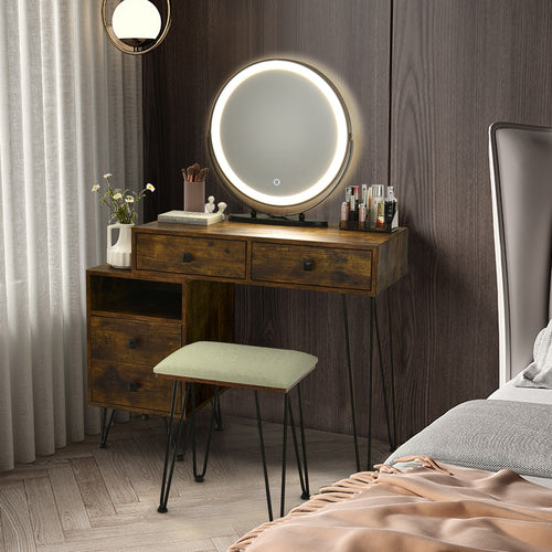 Modern Dressing Table With Storage Cabinet, Rustic Brown