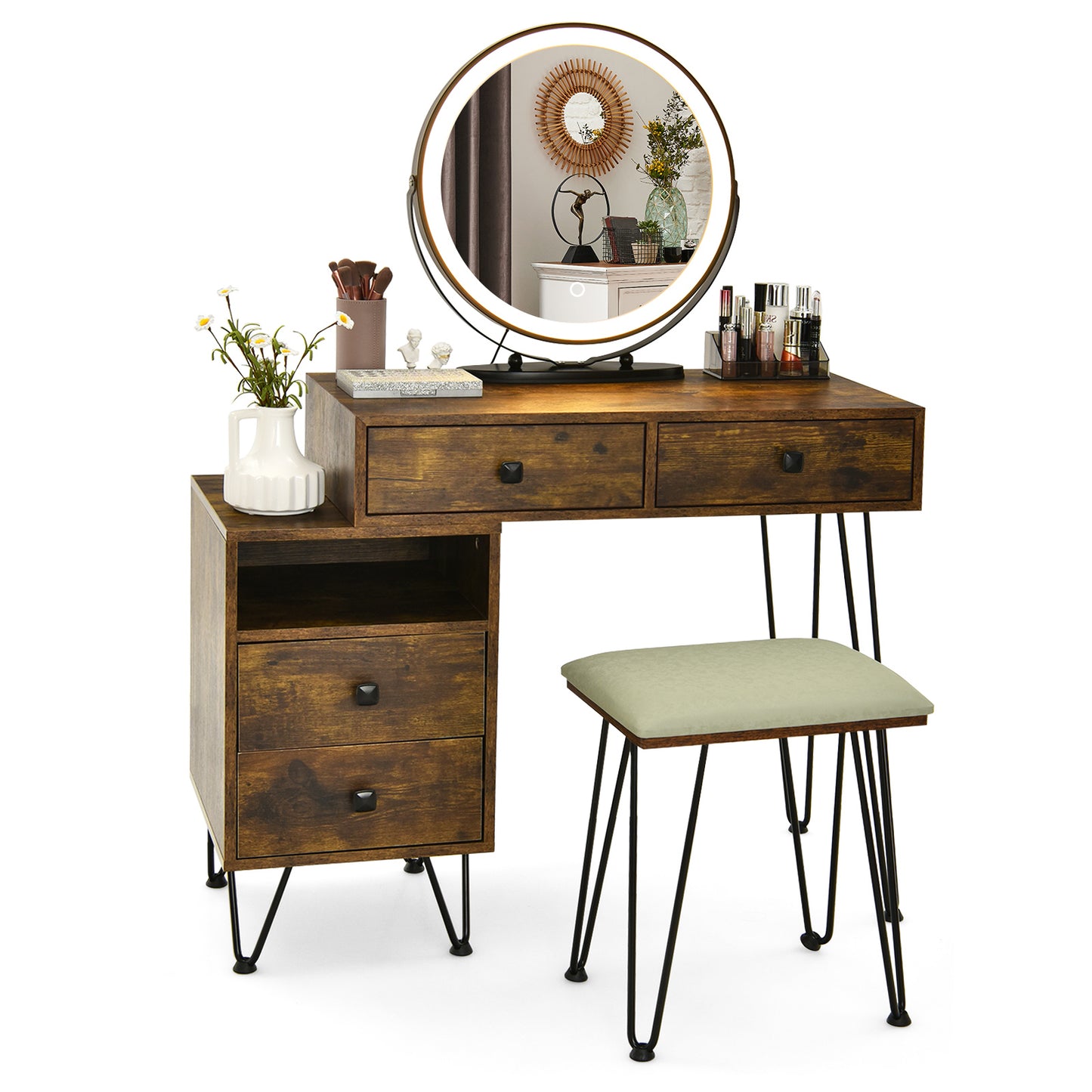 Modern Dressing Table With Storage Cabinet, Rustic Brown Makeup Vanities at Gallery Canada